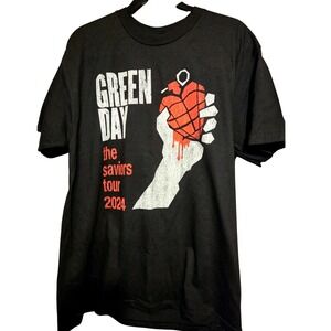 Green Day Saviors Tour 2024 T-Shirt Mens Large Black Band Tee Concert Graphic